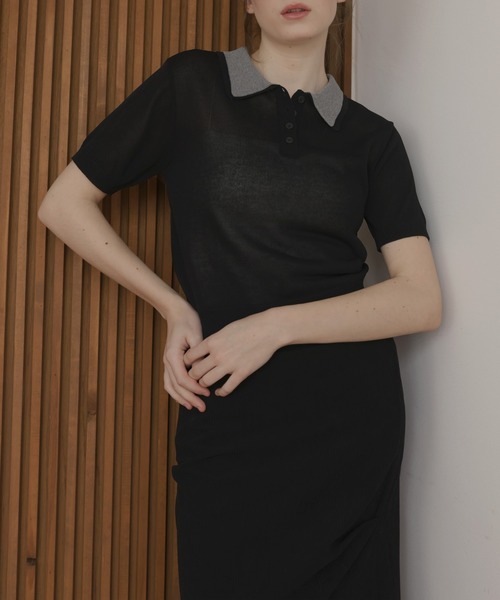 Mili affinity(ミリアフィニティー)の「レイヤード半袖ポロニット(Tシャツ/カットソー・レディース・ネイビー/グレー/ブラック・FREE)」の10枚目の写真