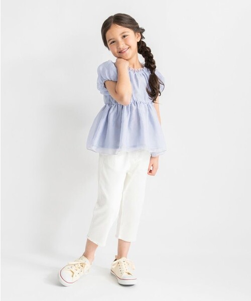 BRANSHES(ブランシェス)の「裾フリンジクロップドパンツ(その他パンツ・キッズ・ブルー/アイボリー・130/150/90/100/110/120/140)」の3枚目の写真