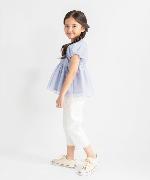 BRANSHES(ブランシェス)の「裾フリンジクロップドパンツ(その他パンツ・キッズ・ブルー/アイボリー・130/150/90/100/110/120/140)」の4枚目の写真