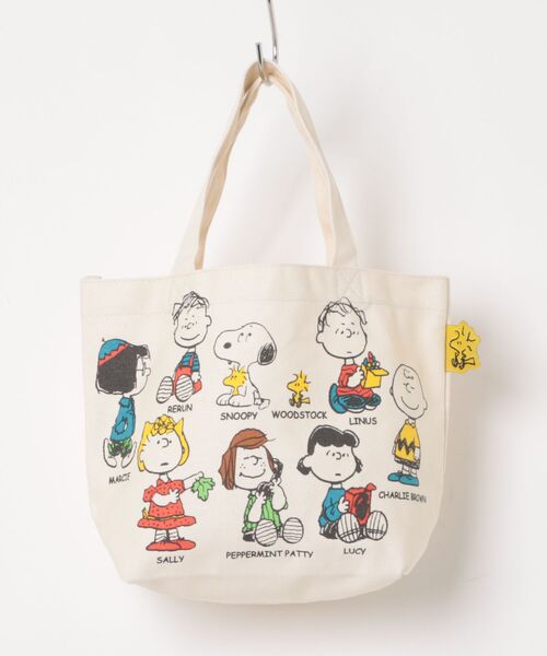 PEANUTS(ピーナッツ)の「【 PEANUTS 】 スヌーピー カラーマチ付きバッグ 26S3(エコバッグ/サブバッグ・レディース・オフホワイト/ライトブルー・FREE)」の1枚目の写真