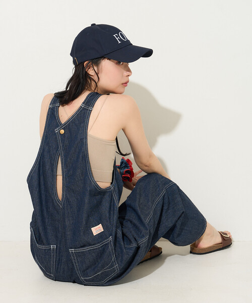FREAK'S STORE(フリークスストア)の「SOMETHING × FREAK'S STORE/サムシング 別注 AMERICAN SLEEVE ALL IN ONE/アメリカンスリーブ デニムオールインワン(つなぎ/オールインワン・レディース・サックスブルー/ネイビー・SMALL/MEDIUM)」の2枚目の写真