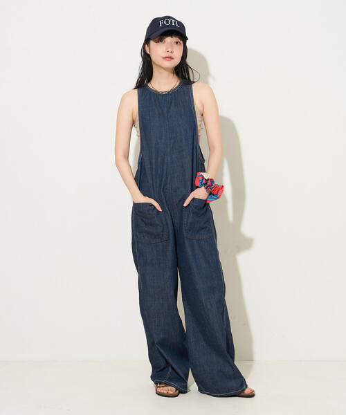 FREAK'S STORE(フリークスストア)の「SOMETHING × FREAK'S STORE/サムシング 別注 AMERICAN SLEEVE ALL IN ONE/アメリカンスリーブ デニムオールインワン(つなぎ/オールインワン・レディース・サックスブルー/ネイビー・SMALL/MEDIUM)」の9枚目の写真