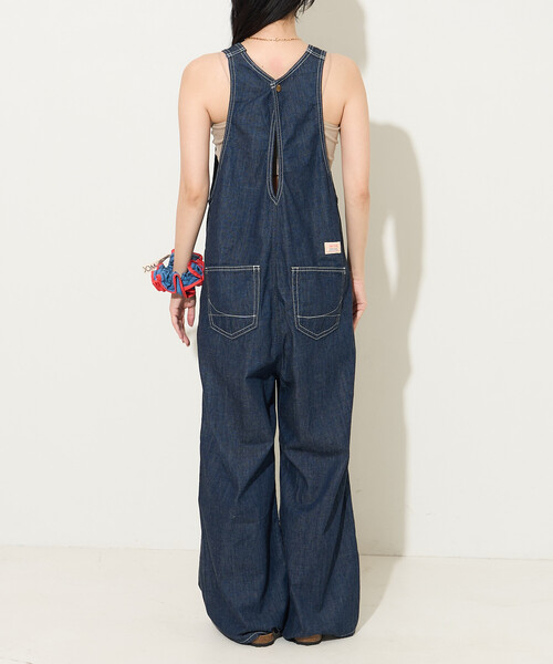 FREAK'S STORE(フリークスストア)の「SOMETHING × FREAK'S STORE/サムシング 別注 AMERICAN SLEEVE ALL IN ONE/アメリカンスリーブ デニムオールインワン(つなぎ/オールインワン・レディース・サックスブルー/ネイビー・SMALL/MEDIUM)」の3枚目の写真