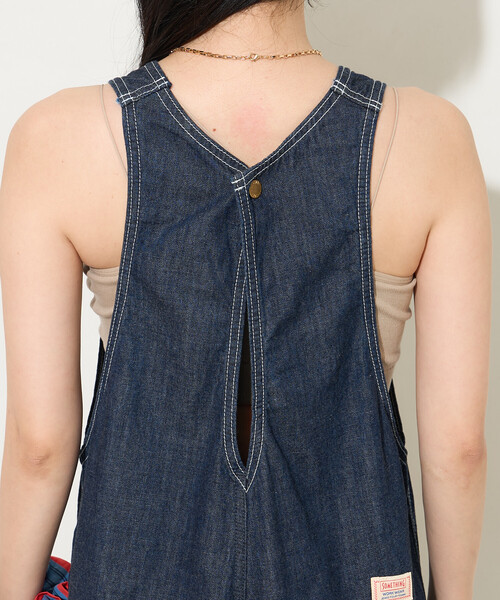 FREAK'S STORE(フリークスストア)の「SOMETHING × FREAK'S STORE/サムシング 別注 AMERICAN SLEEVE ALL IN ONE/アメリカンスリーブ デニムオールインワン(つなぎ/オールインワン・レディース・サックスブルー/ネイビー・SMALL/MEDIUM)」の4枚目の写真