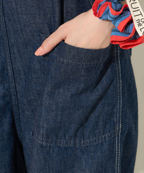 FREAK'S STORE(フリークスストア)の「SOMETHING × FREAK'S STORE/サムシング 別注 AMERICAN SLEEVE ALL IN ONE/アメリカンスリーブ デニムオールインワン(つなぎ/オールインワン・レディース・サックスブルー/ネイビー・SMALL/MEDIUM)」の7枚目の写真