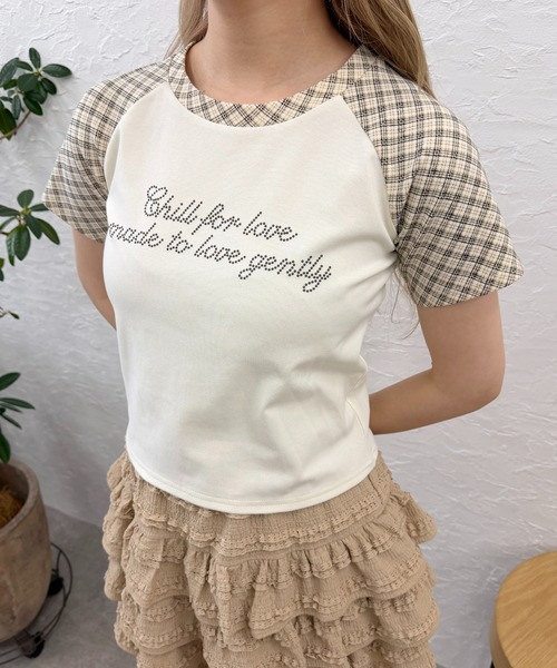 PHILLY(フィリー)の「チェックラグランコンパクトT(Tシャツ/カットソー・レディース・ベージュ/グレー・FREE)」の1枚目の写真