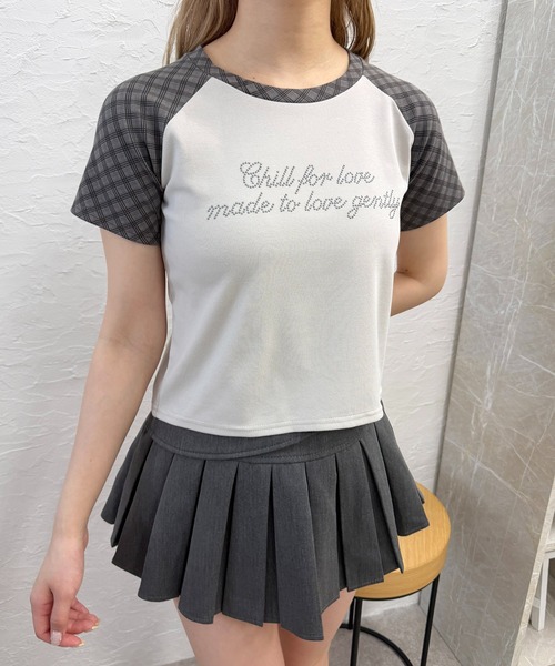 PHILLY(フィリー)の「チェックラグランコンパクトT(Tシャツ/カットソー・レディース・ベージュ/グレー・FREE)」の2枚目の写真