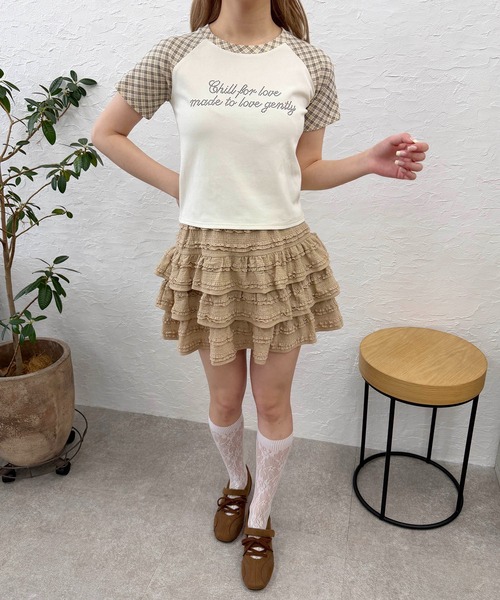 PHILLY(フィリー)の「チェックラグランコンパクトT(Tシャツ/カットソー・レディース・ベージュ/グレー・FREE)」の8枚目の写真