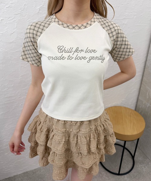 PHILLY(フィリー)の「チェックラグランコンパクトT(Tシャツ/カットソー・レディース・ベージュ/グレー・FREE)」の4枚目の写真