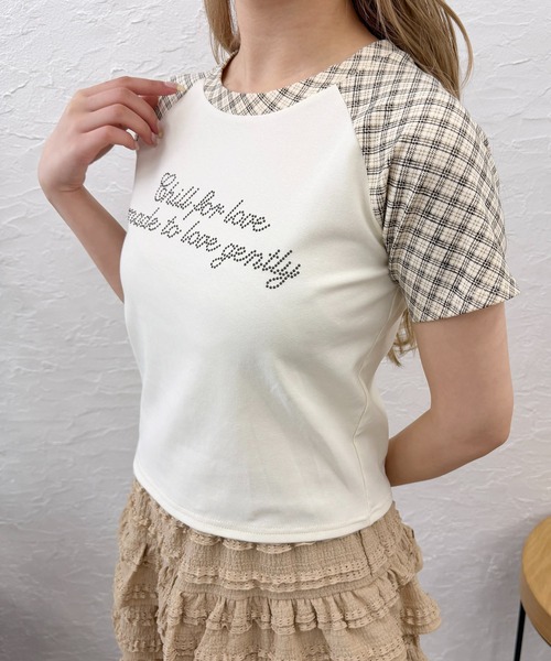 PHILLY(フィリー)の「チェックラグランコンパクトT(Tシャツ/カットソー・レディース・ベージュ/グレー・FREE)」の5枚目の写真
