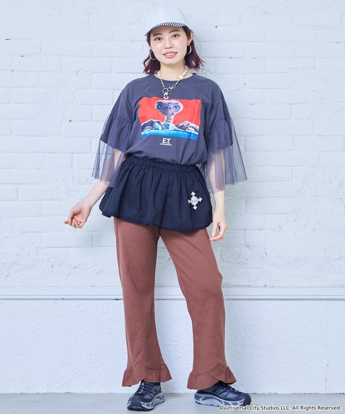 MARKEY'S(マーキーズ)の「【E.T.】別注 袖チュールTシャツ/おとな(Tシャツ/カットソー・レディース・チャコール/ホワイト・160cm)」の5枚目の写真