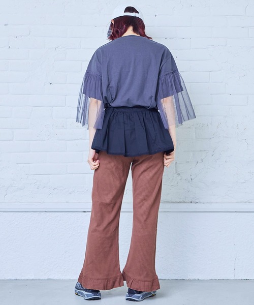 MARKEY'S(マーキーズ)の「【E.T.】別注 袖チュールTシャツ/おとな(Tシャツ/カットソー・レディース・チャコール/ホワイト・160cm)」の6枚目の写真