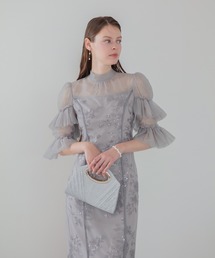 LEJA】ビジューネックスパンコールシアーマーメイドワンピースドレス