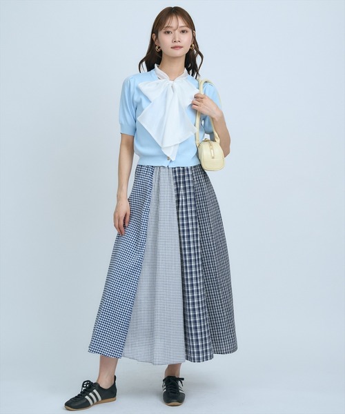 AND COUTURE(アンドクチュール)の「異素材リボン半袖ニットカーディガン(カーディガン/ボレロ・レディース・ホワイト/ネイビー/イエロー/ブルー/グリーン・FREE)」の12枚目の写真