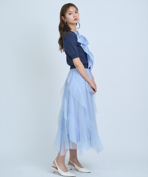AND COUTURE(アンドクチュール)の「異素材リボン半袖ニットカーディガン(カーディガン/ボレロ・レディース・ホワイト/ネイビー/イエロー/ブルー/グリーン・FREE)」の16枚目の写真