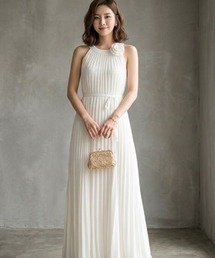 細プリーツ ノースリーブワンピース