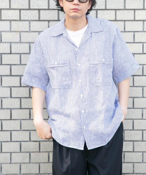 FORK&SPOON(フォークアンドスプーン)の「FORK&SPOON フレンチリネンオープンカラーショートスリーブシャツ(シャツ/ブラウス・メンズ・ブラウン/ブルー系その他/ベージュ系その他・4/5)」の3枚目の写真