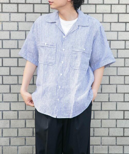 FORK&SPOON(フォークアンドスプーン)の「FORK&SPOON フレンチリネンオープンカラーショートスリーブシャツ(シャツ/ブラウス・メンズ・ブラウン/ブルー系その他/ベージュ系その他・4/5)」の4枚目の写真