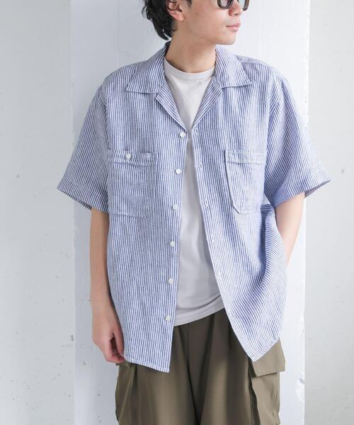 FORK&SPOON(フォークアンドスプーン)の「FORK&SPOON フレンチリネンオープンカラーショートスリーブシャツ(シャツ/ブラウス・メンズ・ブラウン/ブルー系その他/ベージュ系その他・4/5)」の7枚目の写真