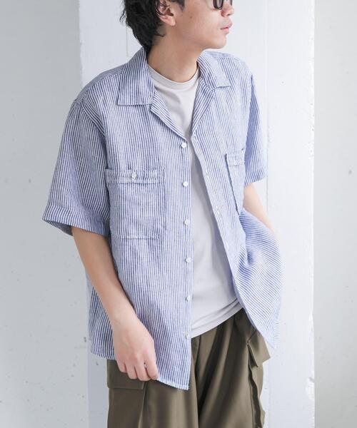 FORK&SPOON(フォークアンドスプーン)の「FORK&SPOON フレンチリネンオープンカラーショートスリーブシャツ(シャツ/ブラウス・メンズ・ブラウン/ブルー系その他/ベージュ系その他・4/5)」の8枚目の写真