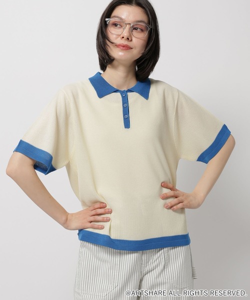 WIGGLE WIGGLE(ウィグルウィグル)の「【wiggle wiggle(ウィグルウィグル)】コラボ バイカラー鹿の子ポロシャツ(ニット/セーター・レディース・ネイビー/ベージュ/アイボリー・FREE)」の17枚目の写真