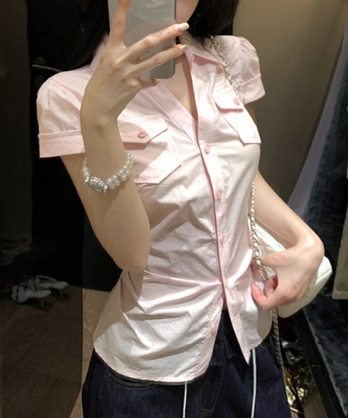 おしゃれスタ(オシャレスタ)の「ウエストシェイプ半袖シャツ(シャツ/ブラウス・レディース・ブルー/ピンク・L/M/S/XL)」の12枚目の写真