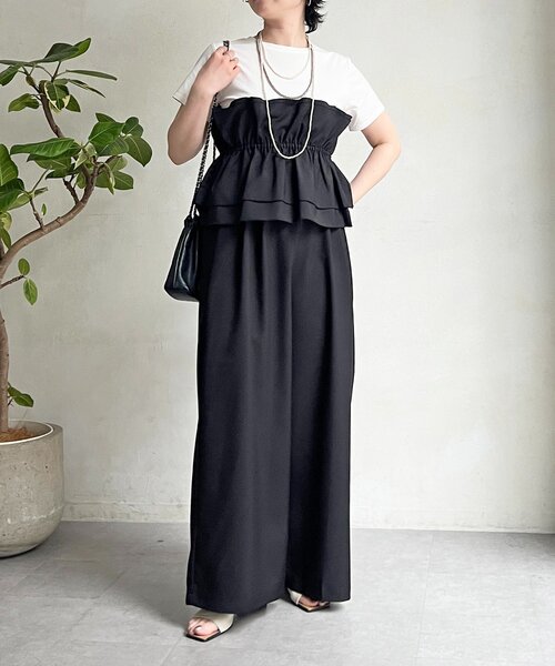 un dix cors(アンディコール)の「フリルセットアップ(つなぎ/オールインワン・レディース・ブラック/ベージュ・FREE)」の3枚目の写真