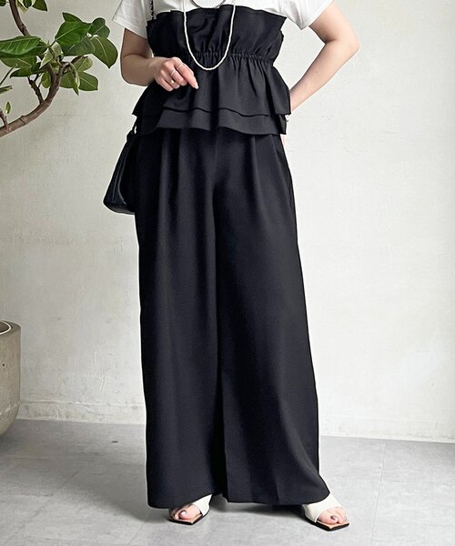 un dix cors(アンディコール)の「フリルセットアップ(つなぎ/オールインワン・レディース・ブラック/ベージュ・FREE)」の5枚目の写真