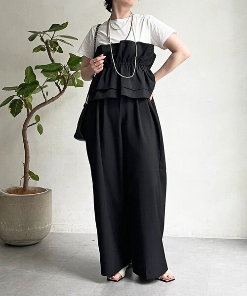 un dix cors(アンディコール)の「フリルセットアップ(つなぎ/オールインワン・レディース・ブラック/ベージュ・FREE)」の6枚目の写真