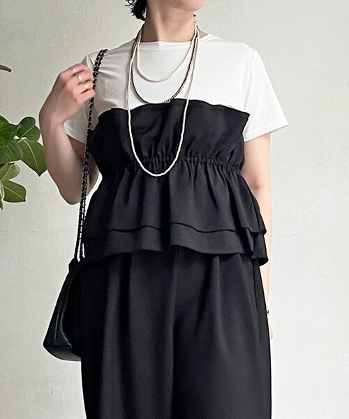 un dix cors(アンディコール)の「フリルセットアップ(つなぎ/オールインワン・レディース・ブラック/ベージュ・FREE)」の9枚目の写真