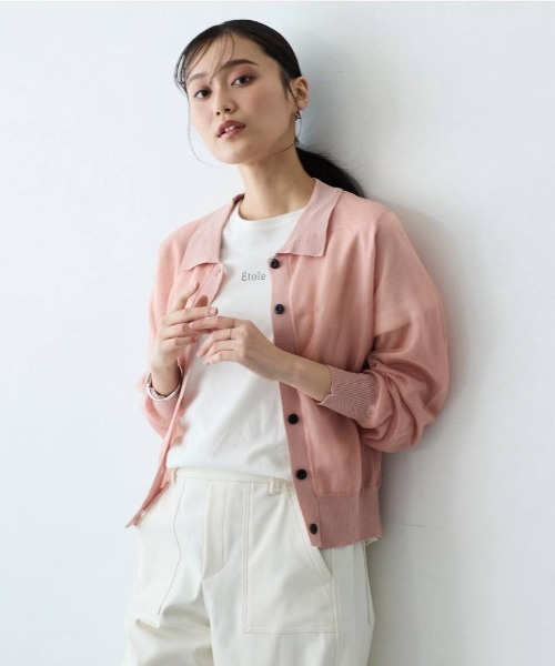 COMMON+HAUS(コモンハウス)の「シースルーニットカーディガン(カーディガン/ボレロ・レディース・サーモンピンク/ブラック/オフホワイト・FREE)」の1枚目の写真