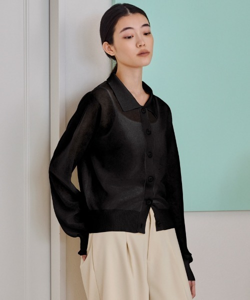 COMMON+HAUS(コモンハウス)の「シースルーニットカーディガン(カーディガン/ボレロ・レディース・サーモンピンク/ブラック/オフホワイト・FREE)」の3枚目の写真