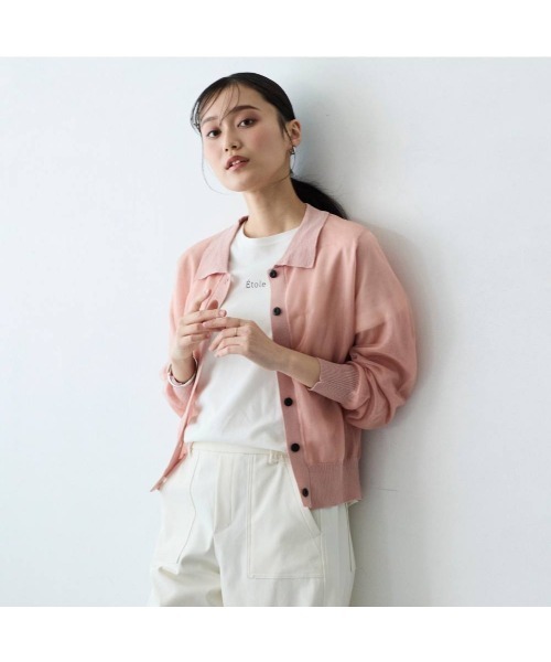 COMMON+HAUS(コモンハウス)の「シースルーニットカーディガン(カーディガン/ボレロ・レディース・サーモンピンク/ブラック/オフホワイト・FREE)」の4枚目の写真