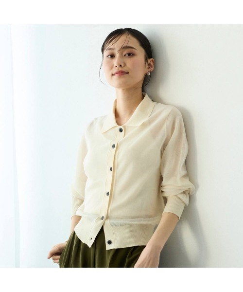 COMMON+HAUS(コモンハウス)の「シースルーニットカーディガン(カーディガン/ボレロ・レディース・サーモンピンク/ブラック/オフホワイト・FREE)」の6枚目の写真