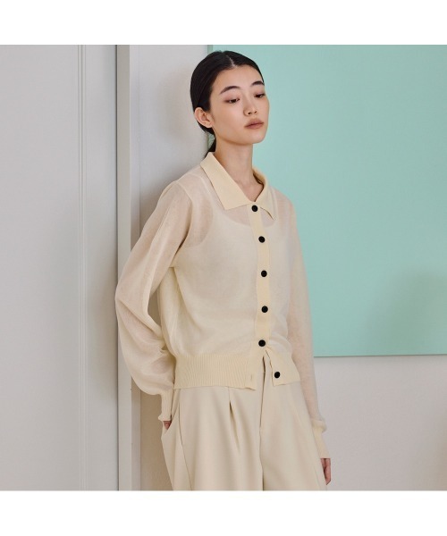 COMMON+HAUS(コモンハウス)の「シースルーニットカーディガン(カーディガン/ボレロ・レディース・サーモンピンク/ブラック/オフホワイト・FREE)」の13枚目の写真