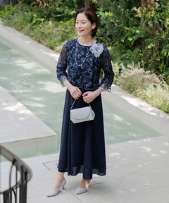 刺繍×フレアスリーブ/マザードレス/パーティー/クルージング/結婚式/二次会/演奏会/発表会