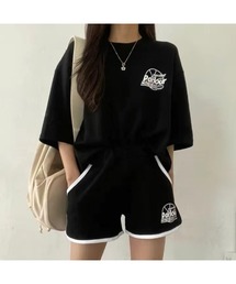 スポーティープリントTシャツ×ショートパンツSET