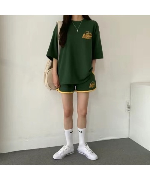 CHEER(チアー)の「スポーティープリントTシャツ×ショートパンツSET(セットアップ・レディース・グレー/ブラック/ライトグレー・M)」の6枚目の写真