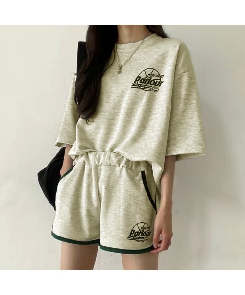 CHEER(チアー)の「スポーティープリントTシャツ×ショートパンツSET(セットアップ・レディース・グレー/ブラック/ライトグレー・M)」の9枚目の写真