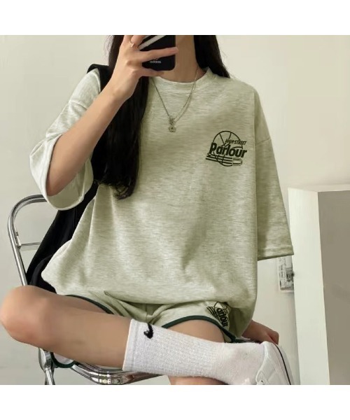 CHEER(チアー)の「スポーティープリントTシャツ×ショートパンツSET(セットアップ・レディース・グレー/ブラック/ライトグレー・M)」の14枚目の写真
