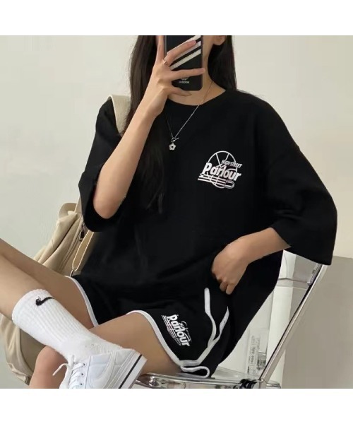 CHEER(チアー)の「スポーティープリントTシャツ×ショートパンツSET(セットアップ・レディース・グレー/ブラック/ライトグレー・M)」の20枚目の写真