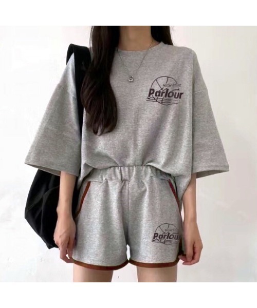 CHEER(チアー)の「スポーティープリントTシャツ×ショートパンツSET(セットアップ・レディース・グレー/ブラック/ライトグレー・M)」の21枚目の写真