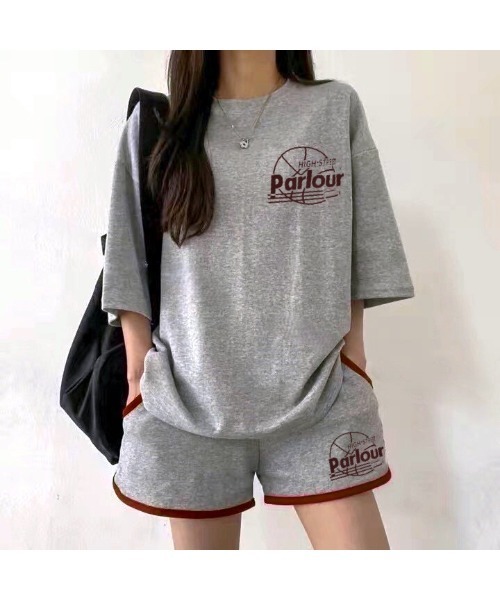 CHEER(チアー)の「スポーティープリントTシャツ×ショートパンツSET(セットアップ・レディース・グレー/ブラック/ライトグレー・M)」の22枚目の写真