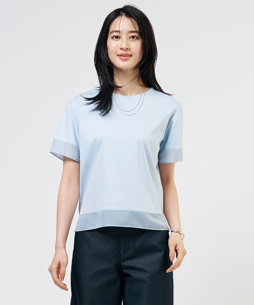 J.PRESS(ジェイプレス)の「【シーンレスに活躍】コットンスムース シアーデザイン カットソー(Tシャツ/カットソー・レディース・ライトグレー系/ライトグリーン系/サックスブルー系/ホワイト系/ネイビー系/ブラウン系・T15/T13)」の6枚目の写真