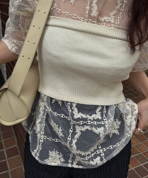 WILLFULLY(ウィルフリー)の「square lace big tee & rib tops SET(Tシャツ/カットソー・レディース・ブラック/ナチュラル・FREE)」の10枚目の写真