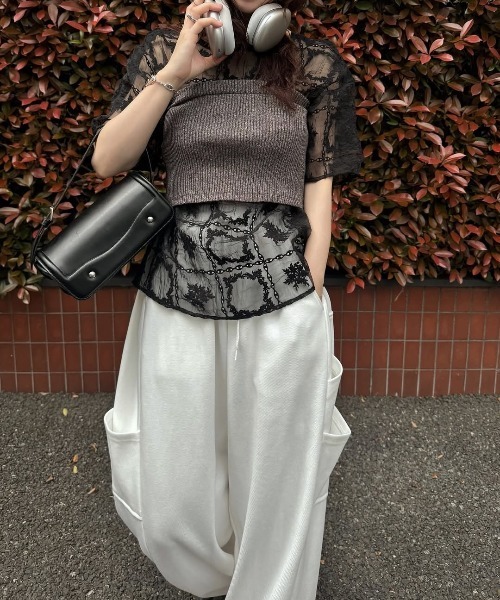 WILLFULLY(ウィルフリー)の「square lace big tee & rib tops SET(Tシャツ/カットソー・レディース・ブラック/ナチュラル・FREE)」の15枚目の写真