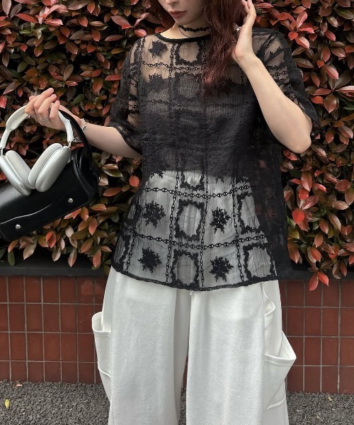 WILLFULLY(ウィルフリー)の「square lace big tee & rib tops SET(Tシャツ/カットソー・レディース・ブラック/ナチュラル・FREE)」の6枚目の写真