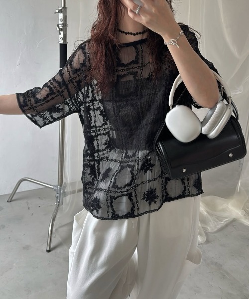 WILLFULLY(ウィルフリー)の「square lace big tee & rib tops SET(Tシャツ/カットソー・レディース・ブラック/ナチュラル・FREE)」の9枚目の写真