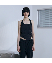 Diagonal Panel Halter Sleeveless (BLACK)
