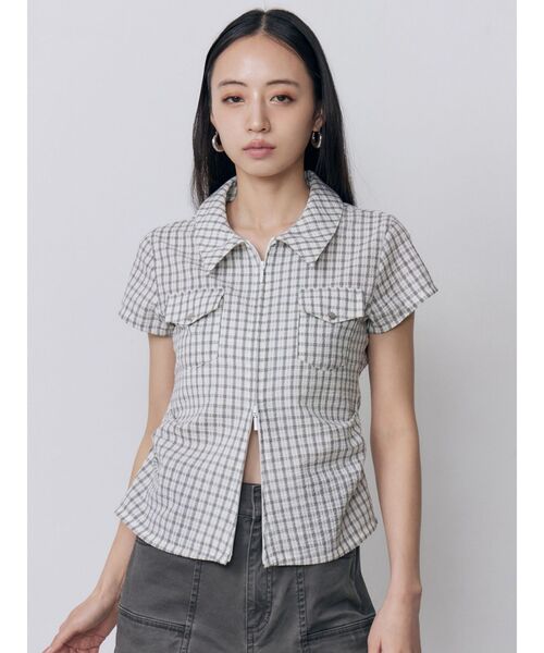 MURUA(ムルーア)の「ジップハーフスリーブシャツ 夏服(シャツ/ブラウス・レディース・ホワイト/ブラック・FREE)」の13枚目の写真